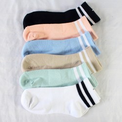In stock double stripe sports short socks, thin mesh women's boat socks, student striped short socks, breathable cotton socks