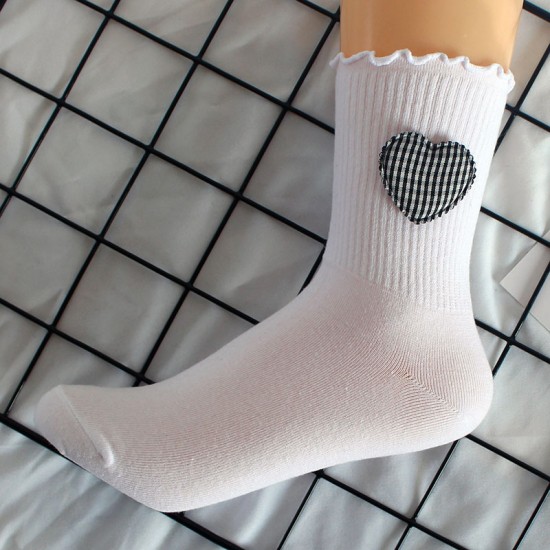 New Heart-Pattern Socks for Women - Handmade 3D Pattern Socks, Ruffled Mid-Calf Cotton Socks, Sports Socks for Students