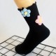 Handmade Flower Socks for Women - Rolled Cuff Knitted Flower Socks, Warm Mid-Calf Socks for Autumn & Winter, Korean Trendy
