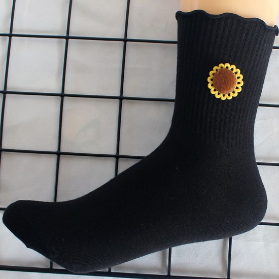 Sunflower Ruffled Women's Socks - New Autumn & Winter Mid-Calf Socks, Sweat-Absorbent Cotton Socks for Students & Running