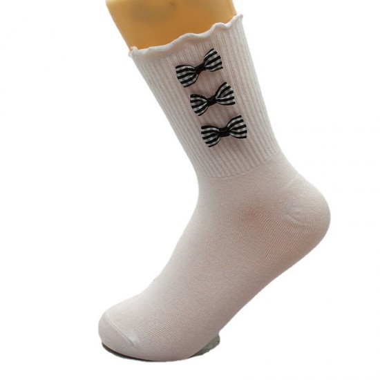 New Lolita socks, women's cute Japanese soft girl princess socks, lace mid-calf socks, black and white bow women's socks