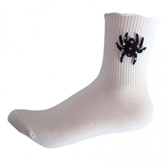Funny Pattern Socks for Women - Scary Spider Socks, Ruffled Breathable Cotton Socks, New Autumn & Winter Style for Students