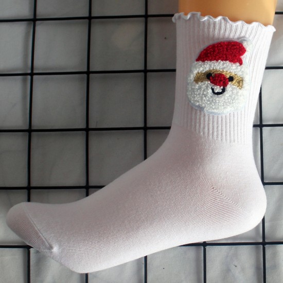 Santa Claus Head Socks - Festive Gift Socks, Warm Cotton Mid-Calf Socks for Women, Casual & Sports Wear
