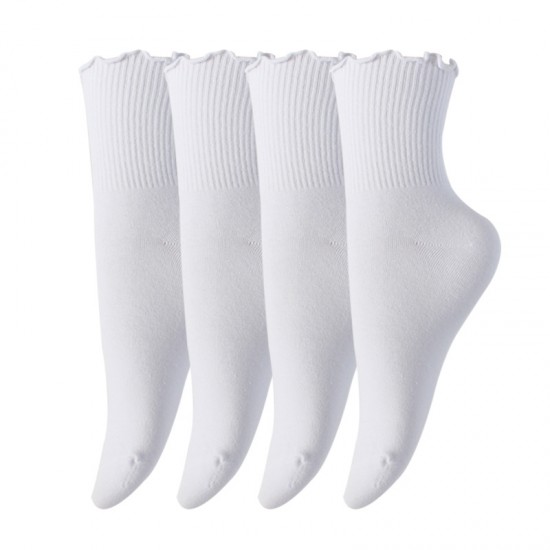 Ruffled Women's Socks - Cute Frilled Ankle Socks, Solid Color Mid-Calf Cotton Socks with Ruffled Edges for Autumn & Winter