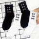 New Lolita socks, women's cute Japanese soft girl princess socks, lace mid-calf socks, black and white bow women's socks